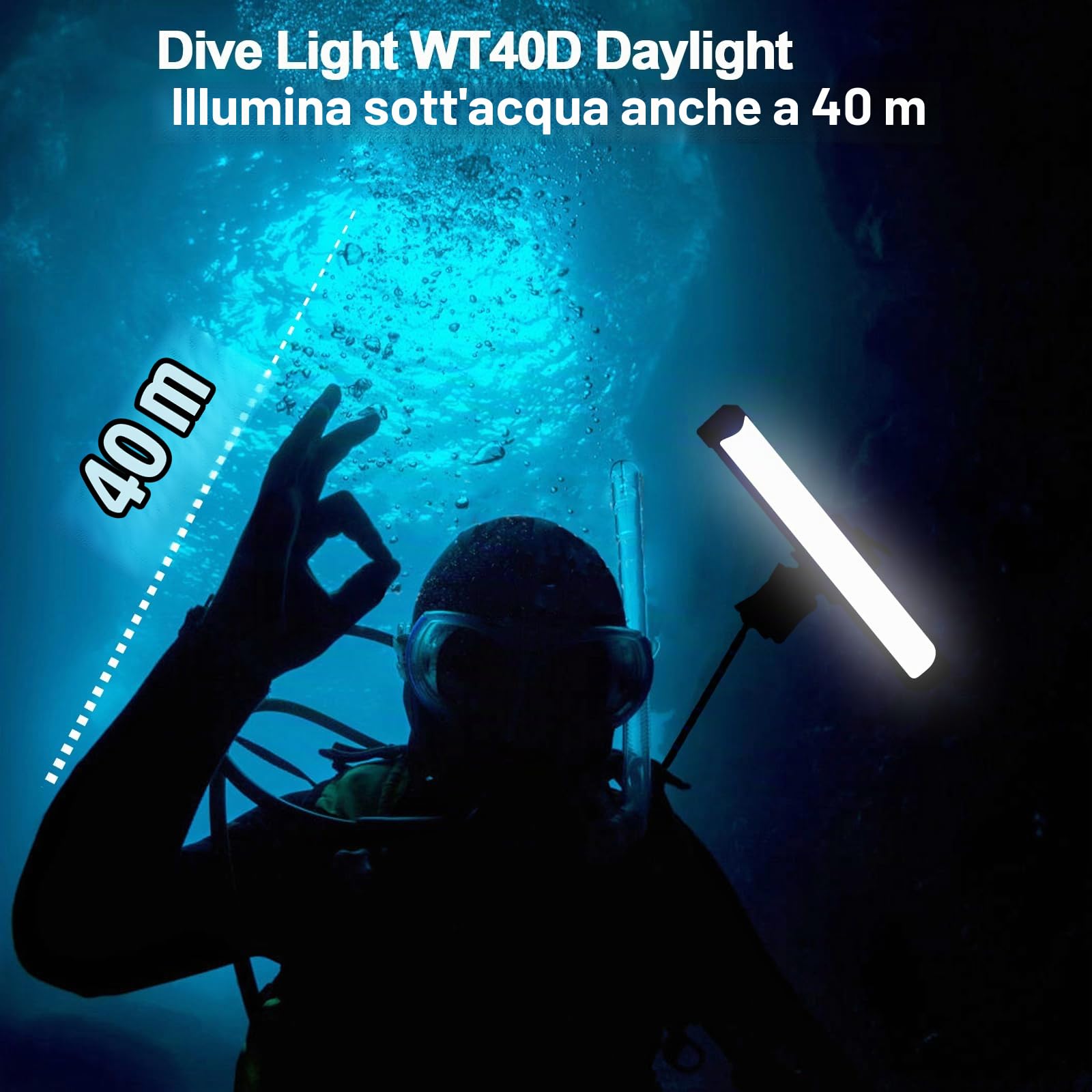 GODOX WT40D Tubo Luce LED Stick IP68 Impermeabile Illuminazione Fotografia | CCT 5600K, TLCI96+ CRI96+, 13 Effetti FX, IP68 40m Subacquea, per Fotografia Subacquea, Registrazione Subacqueo