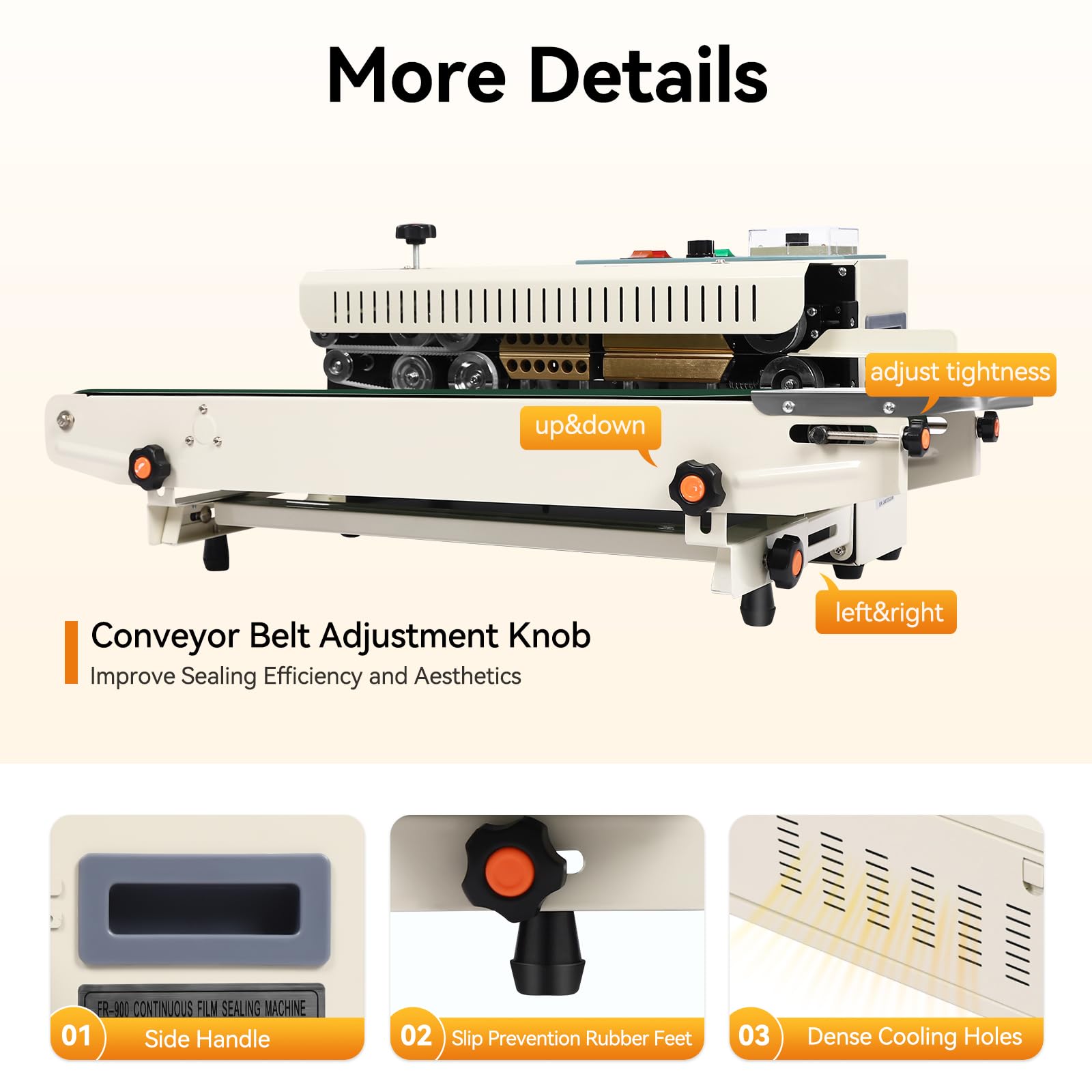 Berkalash Sellador automático de banda continua, 0-12 m/min, velocidad de sellado continuo, bolsa FR-900, se adapta a la máquina de sellado térmico de bolsas de plástico de 220 V 500 W