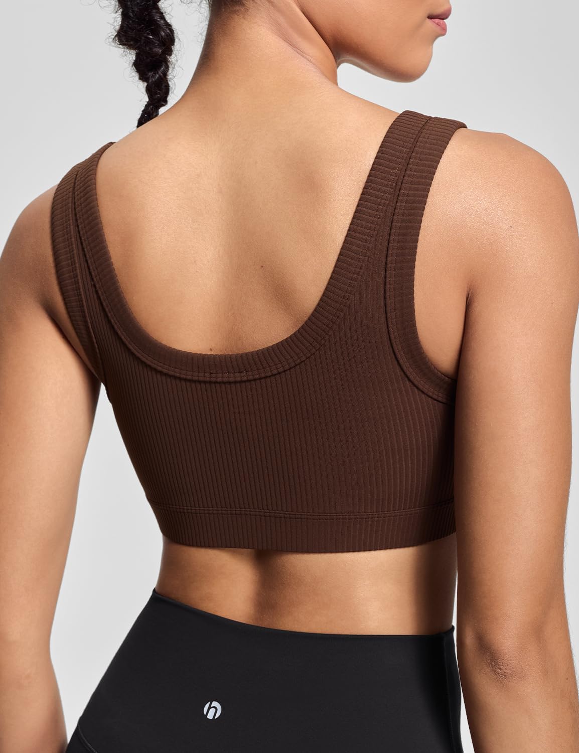 HeyNuts Ribbed Sports Bras for Women, U Back Wireless Medium Impact Workout Yoga Tops Padded with Built in Bras A-D Cups - Image 4