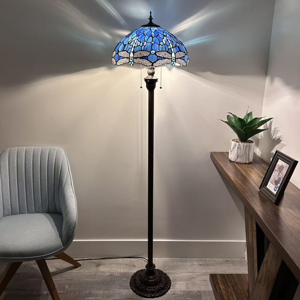 enjoy decor lamps Blue Stained Glass Floor Lamp Dragonfly Metal