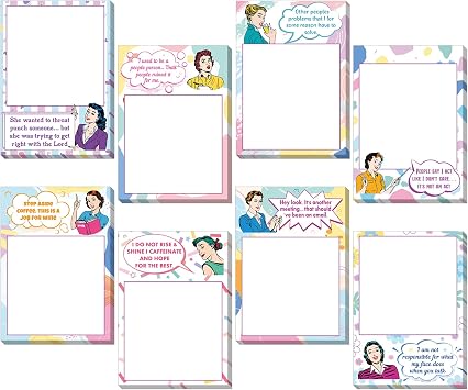 Dianelhall 8 Pcs Funny Sticky Notes for Women Funny Notepads Memo Pads Office Humorous Adhesive Note Pads Office Gifts Supplies for Coworkers Staff Student, 4 x 5.5 InchCute Style