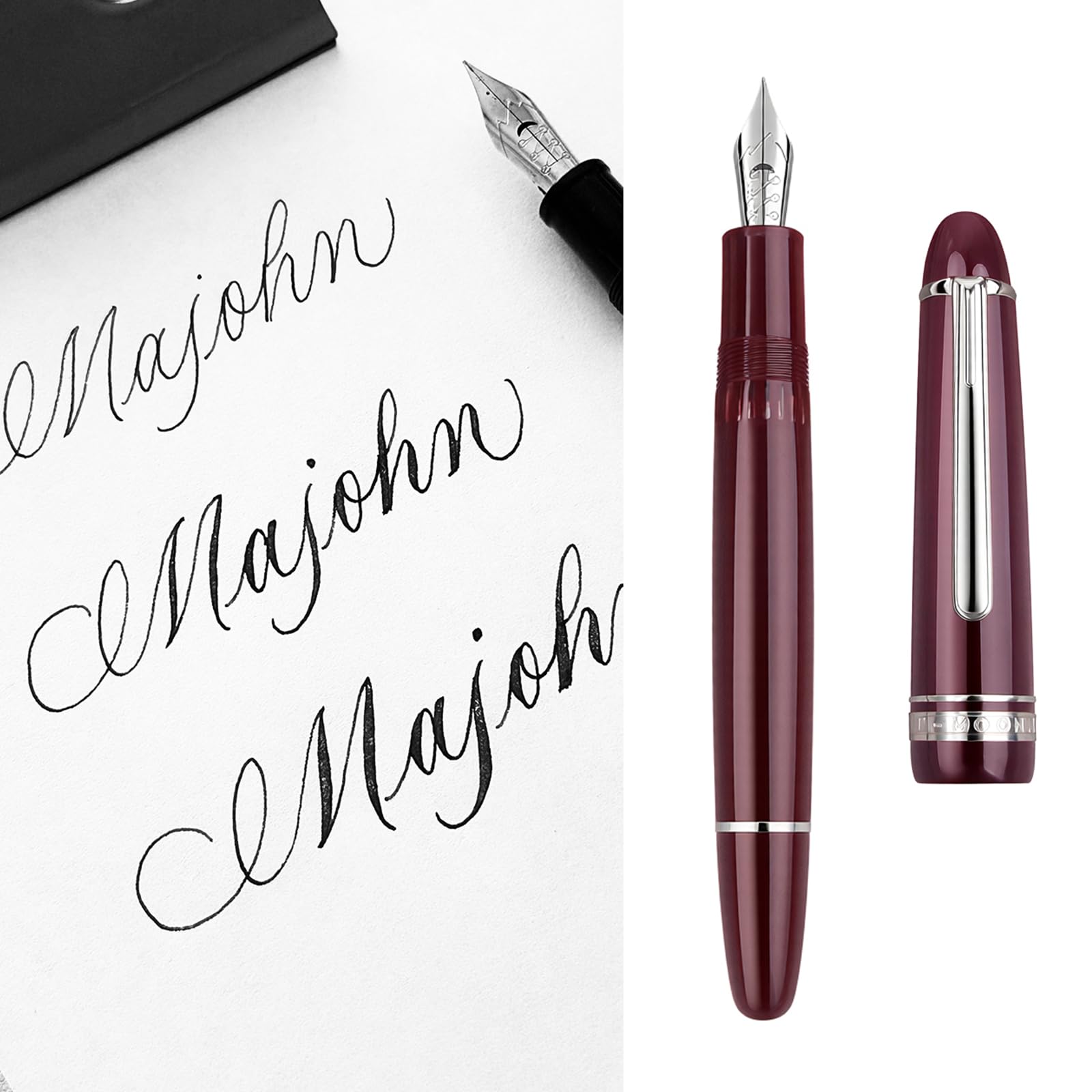 BANFAR MAJOHN P139 P138 P136 Classic Flex Nib Fountain Pen Flexes Nib Softness Flexare Business Modification Writing Pen ES ER (Burgundy-Silver,Flex Nib (0.4-2.0mm))