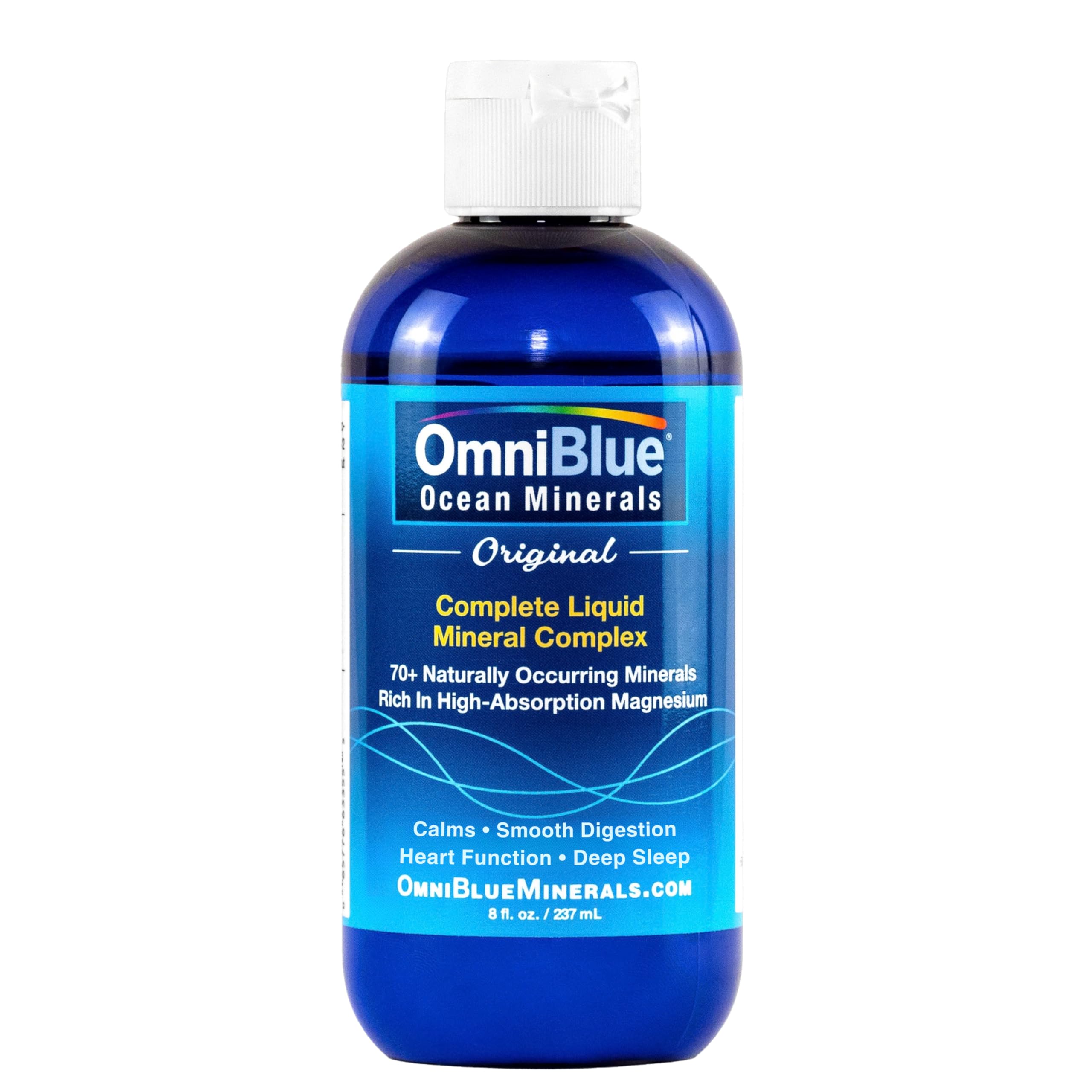 OmniBlue Ocean Minerals - 70+ Trace Minerals & Liquid Magnesium - Potassium, Chloride- Low Sodium - Natural Support for Sleep, Digestion, Regularity, Hydration & Electrolyte Balance (8 oz)