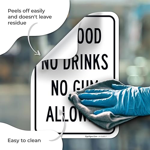 Miniatura 7 de Cartel de "No Food No Drinks No Gum Allowed", 10 x 7 pulgadas, calcomanías de vinilo de 4 mil, resistentes a la intemperie, fabricadas en Estados