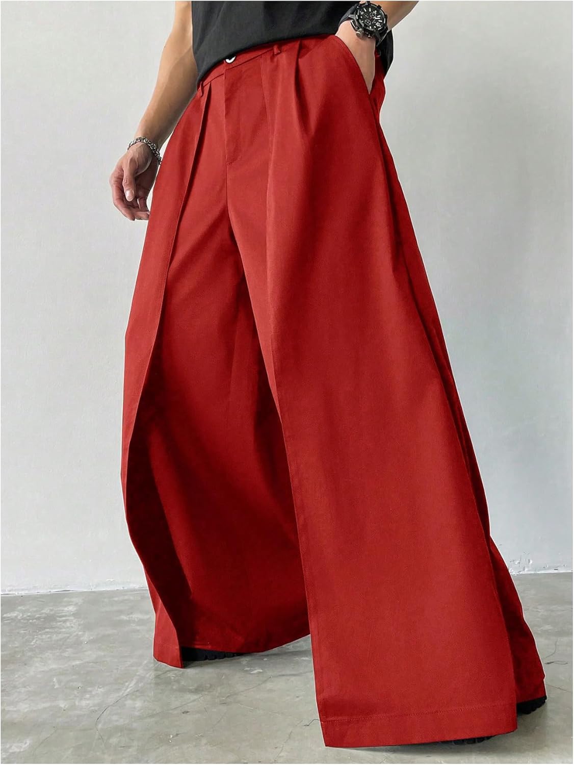 OYOANGLE Men's Baggy Wide Leg Pants Zipper Fly Pleated Trousers Business Casual Dress Pants with Pocket - Image 4