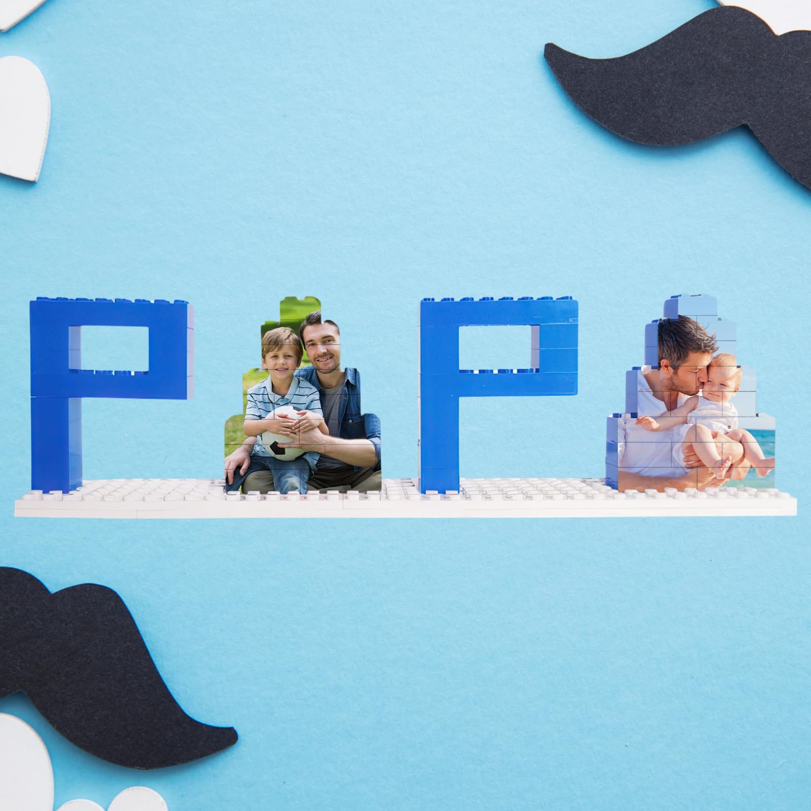 ZOTIMEF Personalized Photo Father’s Day Puzzles - Custom PAPA Shaped Building Blocks Bricks Puzzle with Picture - DIY Love Home Decor Holiday Birthday