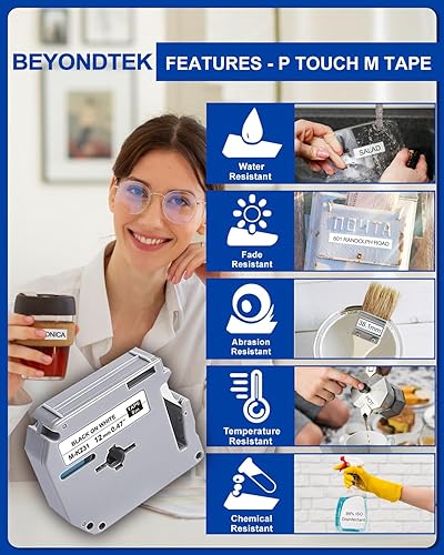 Miniatura 4 de BEYONDTEK P-Touch m-231 Compatible con Brother M Tape 0.472 in 0.47 Blanco, P-Touch M Tape Mk-231 Mk-231S Negro sobre Blanco 0.472 in 0.47 para