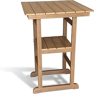 Mosbrisa Poly Lumber Outdoor Bar Table, Durable HIPS Material, Weather Resistant, for Patio, Poolside, Garden, Yard, Balcony (1 Piece, Teak Tone)