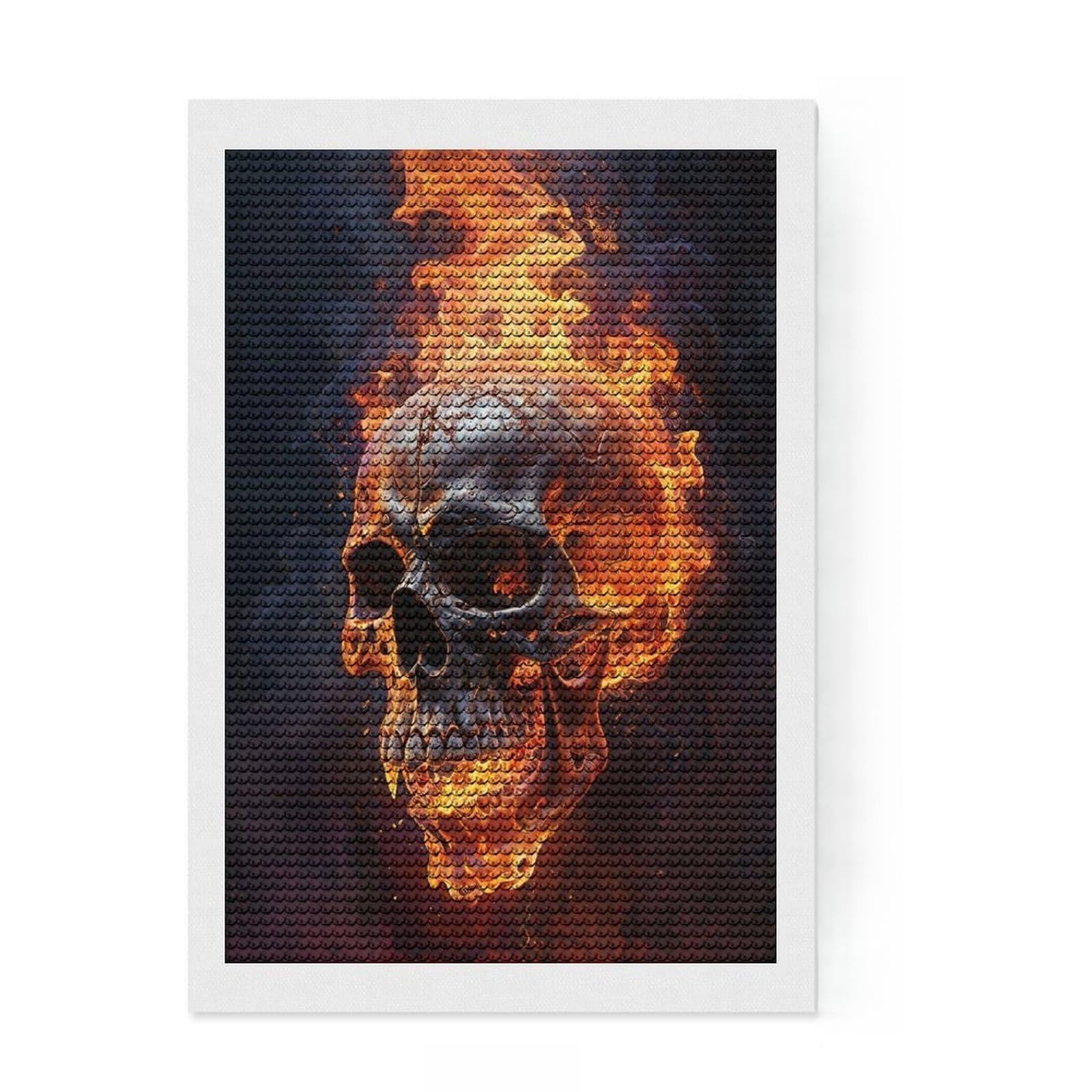 Junmoney Fiery Flames Smoke Skull Round Drill Diamond Painting 8"x12", Fun Craft Experience, Modern Decor, for Craft Lovers, Holiday Gift Idea