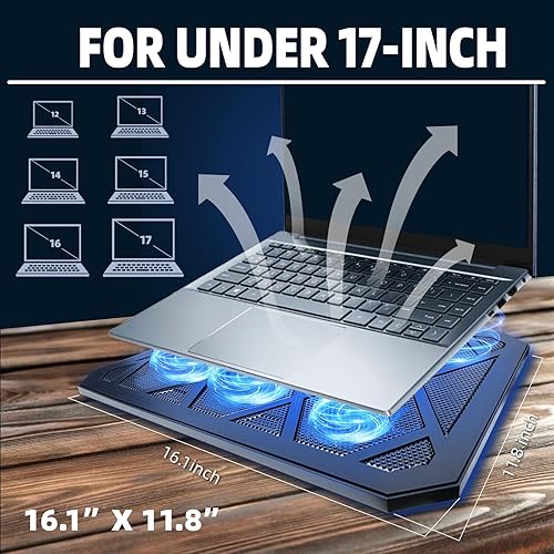 Miniatura 6 de NAGAN Almohadilla de refrigeración para laptop con 6 ventiladores, almohadilla de refrigeración ergonómica alimentada por USB para laptop con