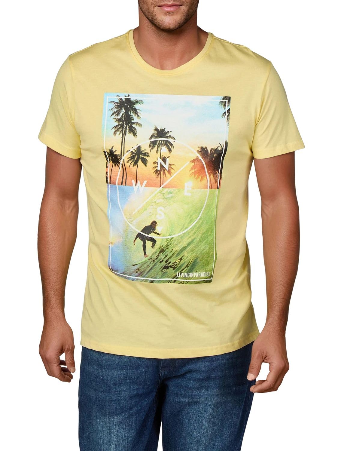 riverso RIVLukas T-Shirt męski, 4-pak, nadruk fotograficzny, okrągły dekolt, krótki rękaw, regularna bawełna, niebieski, zielony, biały, szary, żółty, turkusowy, S, M, L, XL, XXL, 3XL, 4XL, 5XL