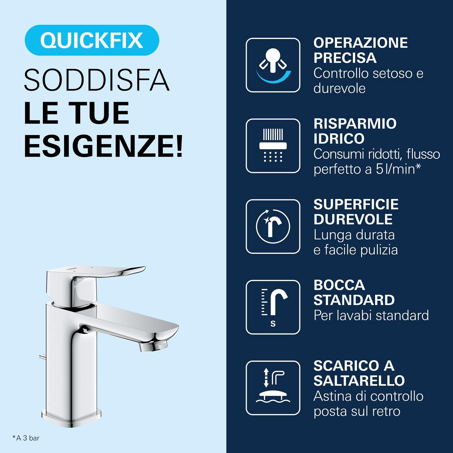 GROHE Dice Rubinetto miscelatore per lavabo con piletta click-clack (S-Size 152 mm, cartuccia ceramica 28 mm, risparmio idrico, facile da installare), cromo, 1018560000