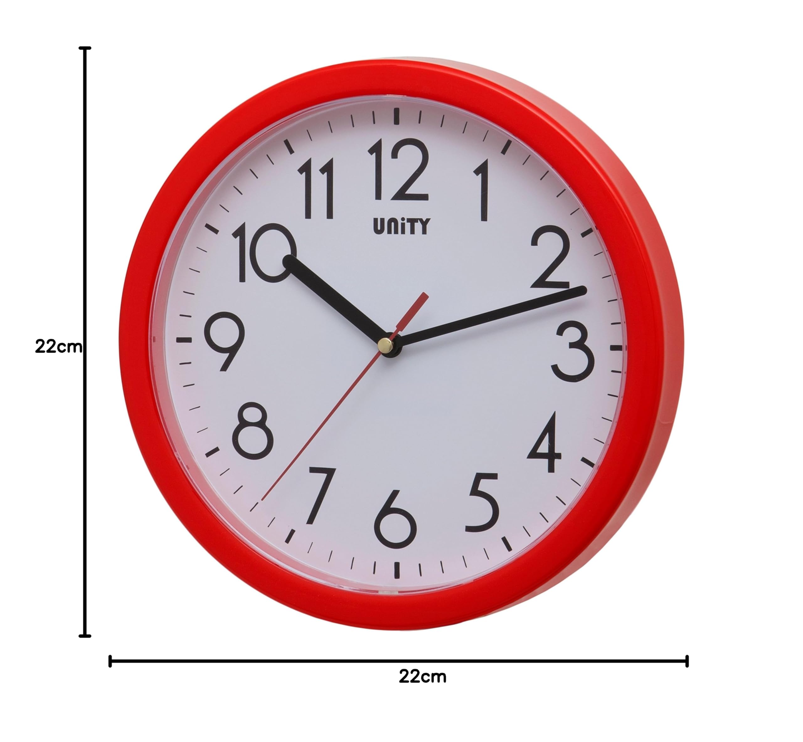 Orologio da parete Unity, Hastings, Silenzioso, Moderno, Rosso, 22 cm