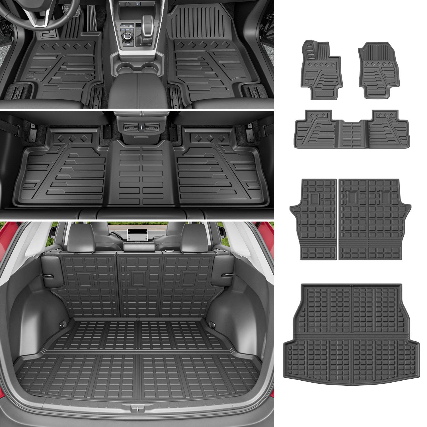 powoq Fit 2019 2020 2021 2022 Toyota RAV4 Cargo Mat TPE Material Trunk Mat Car Floor Mat Backrest Mat for 2019 2020 2021 2022 Toyota RAV4 Accessories (Rear Trunk Mat + Backrest Mats + Floor Mats)