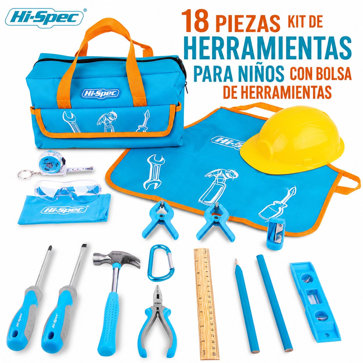 Hi-Spec Bolsa de Herramientas Reales para Niños para Aprendizaje DIY, Azul