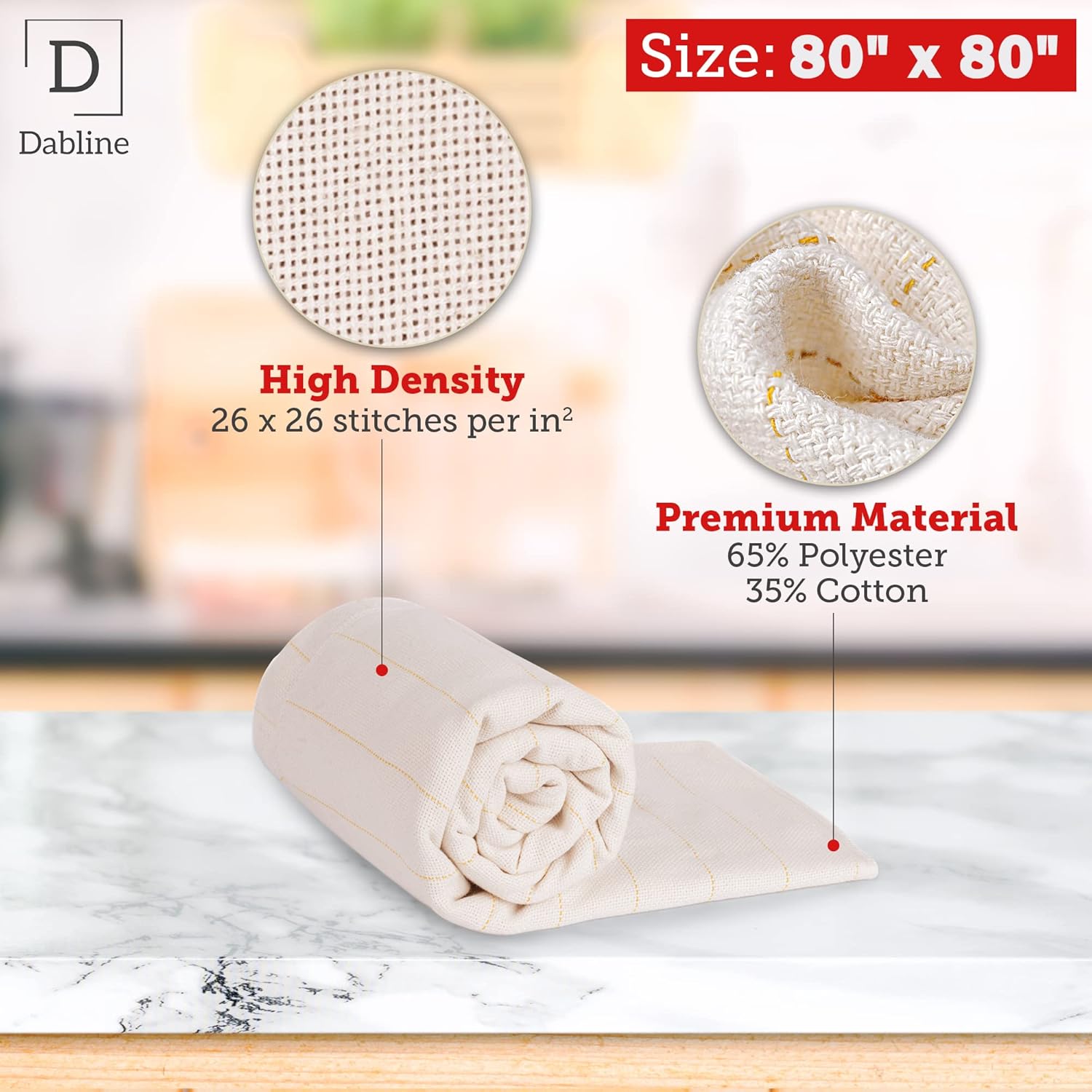 DABLINE 80" x 80" Large Overlocking Primary Tufting Cloth for Rug Tufting with Marked Lines, Monks Cloth for Punch Needle 6.6x6.6 feet