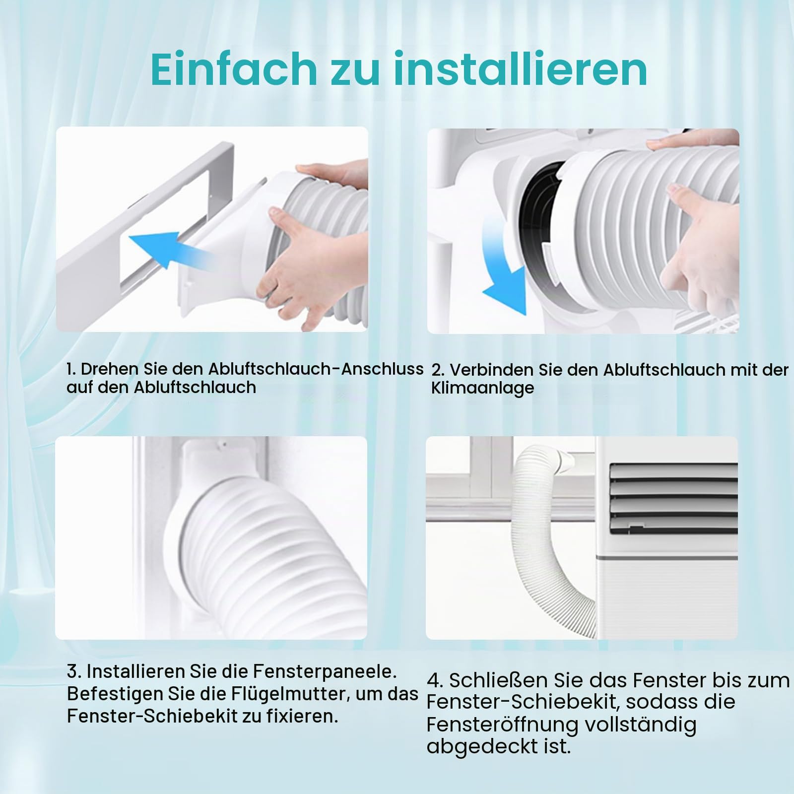 Electactic Mobile Klimagerät 10000 BTU leise für Schlafzimmer, Büro und kleine Räume, 3 in 1 Kühlung, Luftentfeuchter und Ventilator, automatische Verdunstung, 2 Geschwindigkeiten