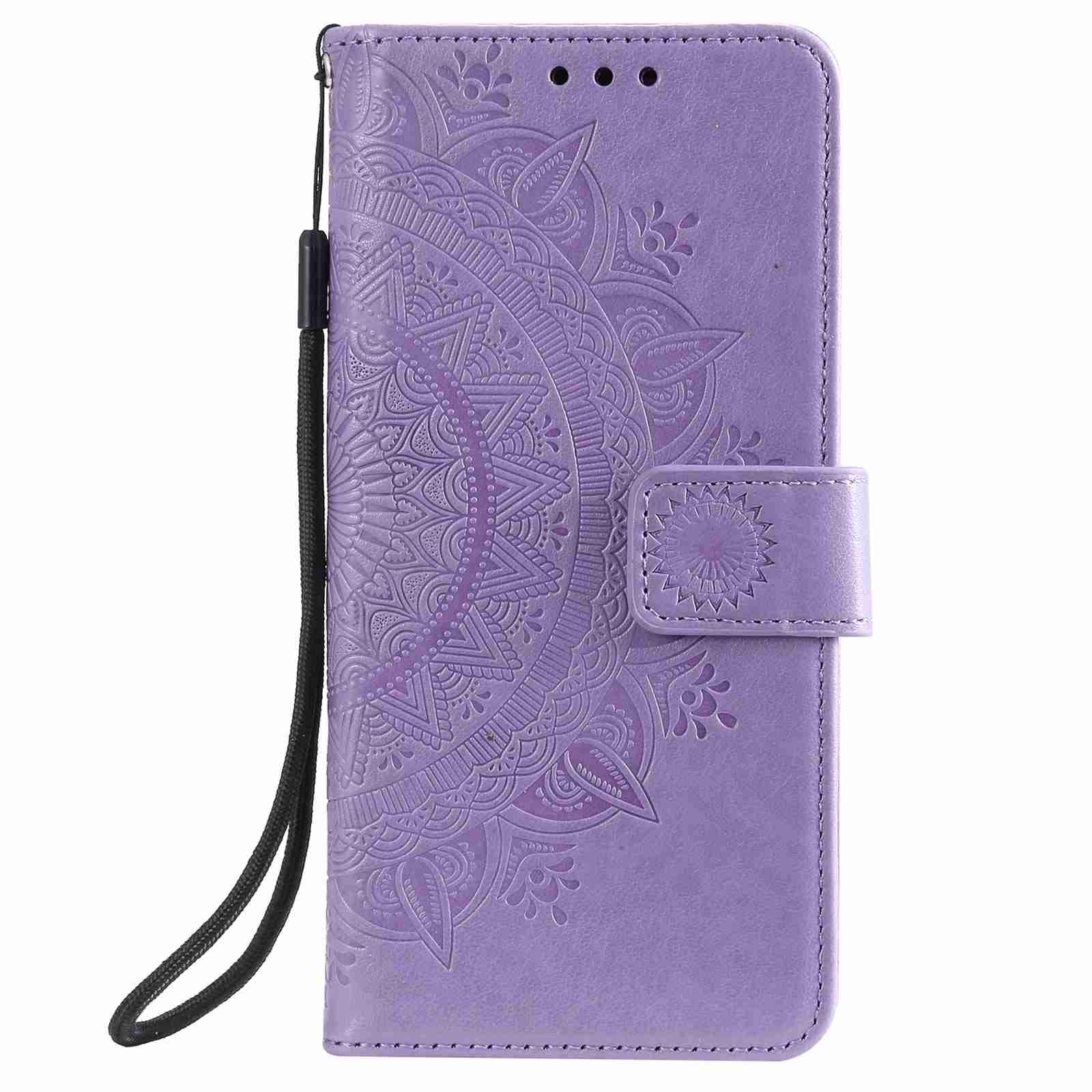 ReevermapSamsung Galaxy A22 5G Phone Case, Flip Shockproof PU Leather Wallet Card Slots Embossed Mandala Magnetic Closure Stand Cover for Samsung Galaxy A22 5G, Purple