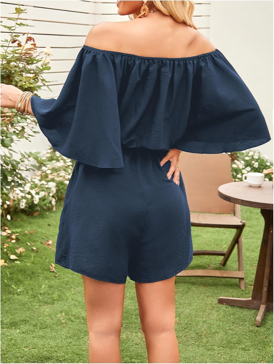 SHENHE Women's Off The Shoulder Romper Summer Boho Short Jumpsuit Dressy Casual Vacation Outfits