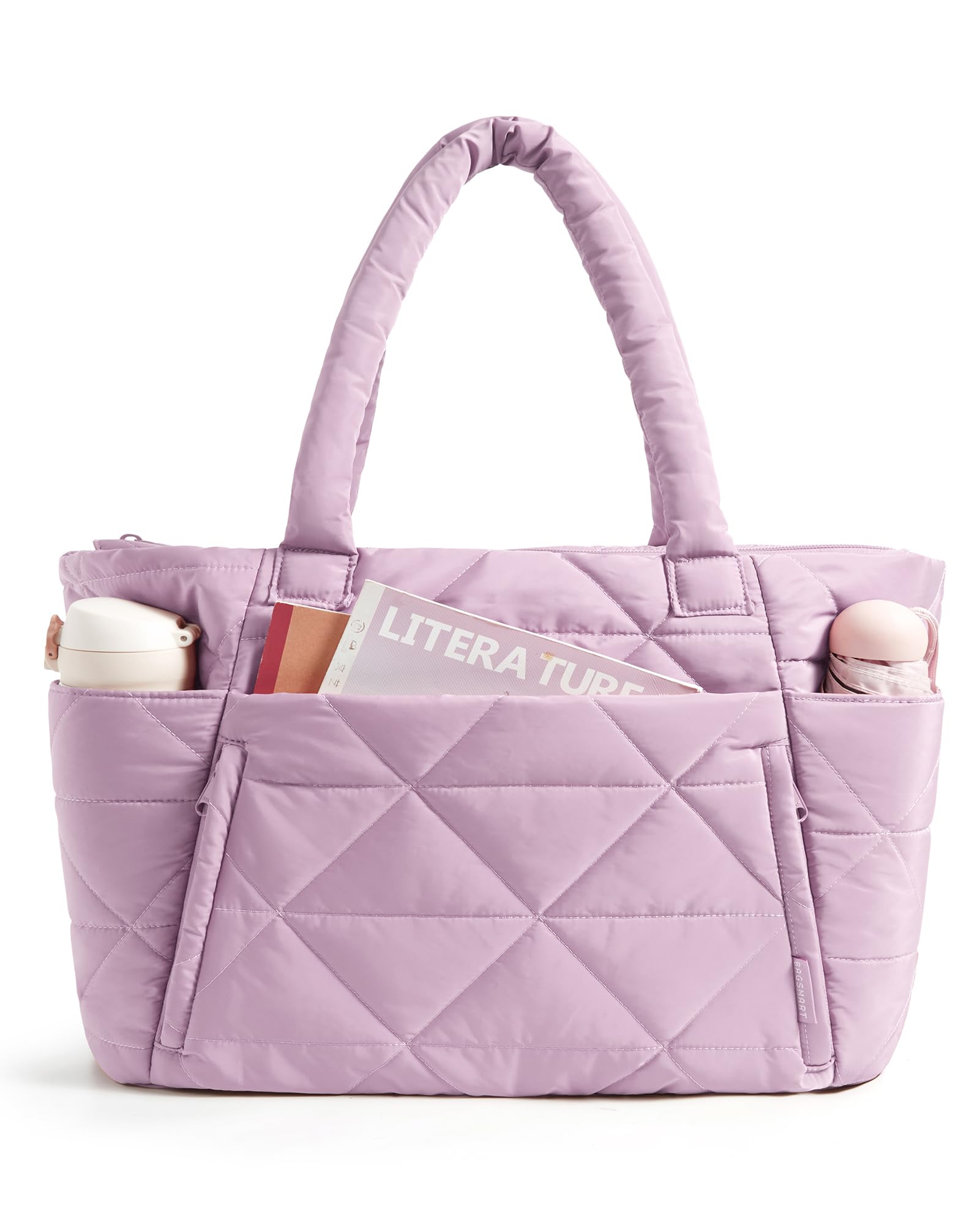 BAGSMART Tote Bag for Women, Puffer Tote Bag with Zipper, Large Quilted Shoulder Bag with Compartments for Travel, Work, Gym