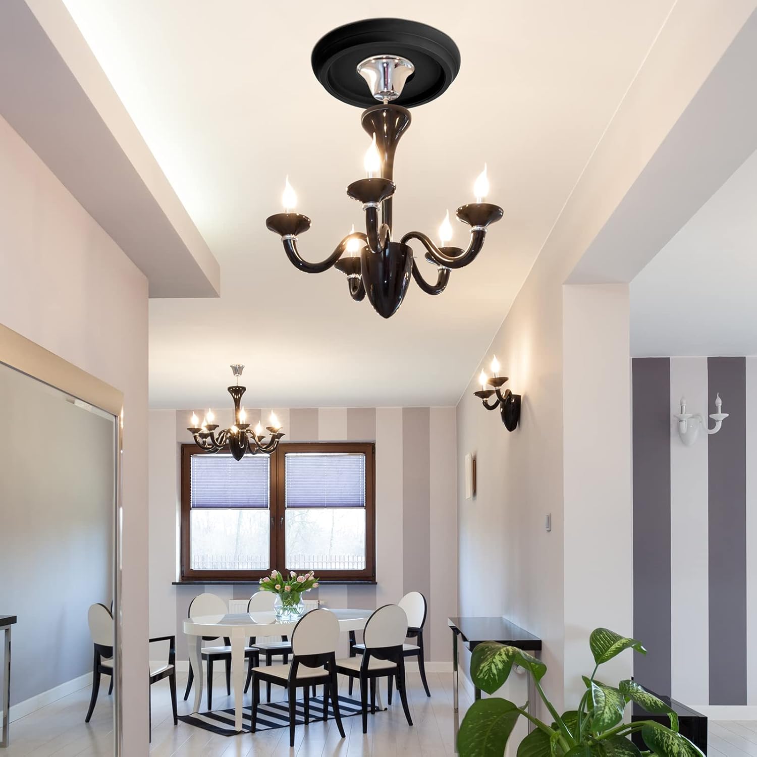 BBTO 2 Pack Black Ceiling Medallion for Light Fixtures and Ceiling Fans Chandeliers 10" Od x 3.5" ID(Classic)