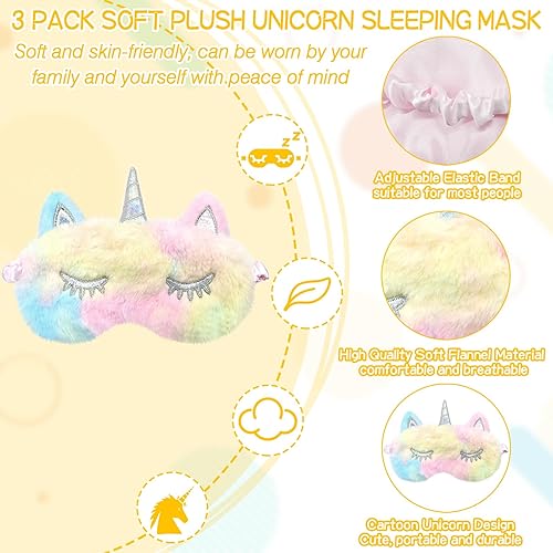Miniatura 9 de ZeeDix Paquete de 6 máscaras de dormir de unicornio de felpa suave, linda y divertida sombra de ojos para dormir, cuerno de unicornio, cubierta de