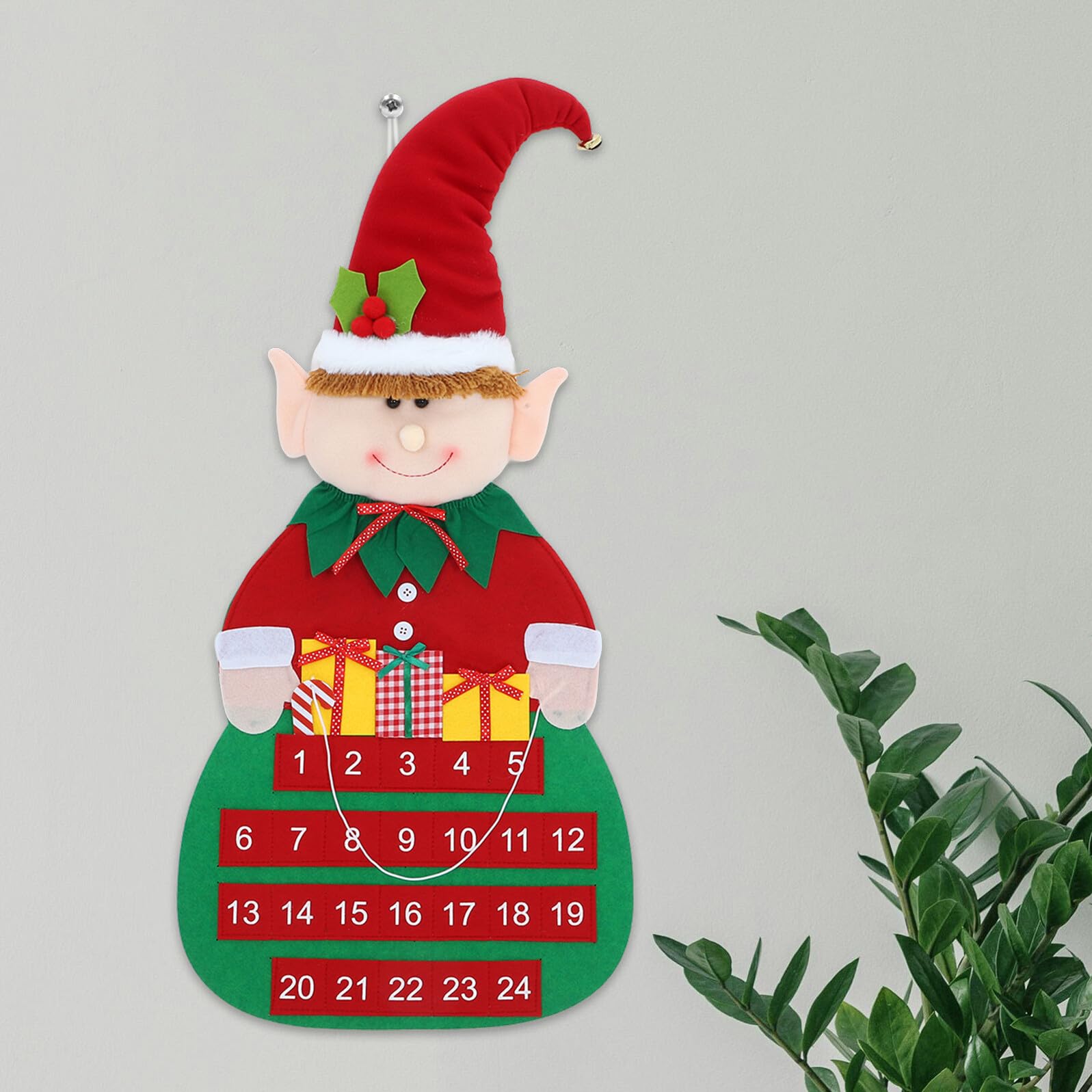Calendario Avvento in Feltro Decorazione da Porta per Natale Calendario da Appendere Tasche Countdown Natalizio per Parete