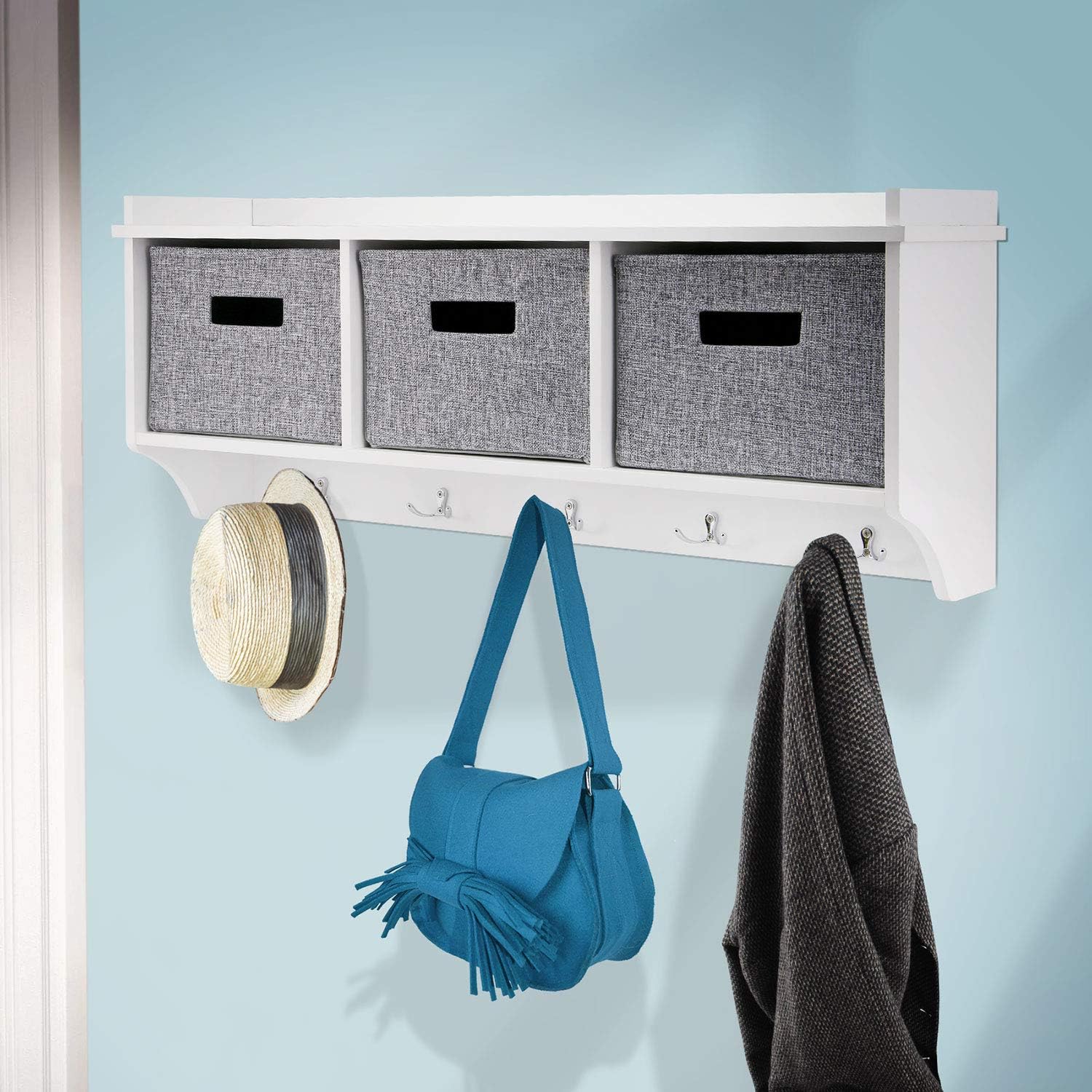 The Metal House Contemporary Wall Mounted Square Coat Rack in White ...