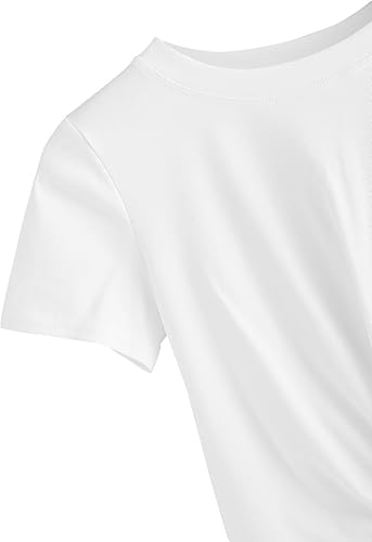 Miniatura 4 de MakeMeChic - Camiseta ombliguera para mujeres, de manga corta con nudo frontal, para verano, unicolor