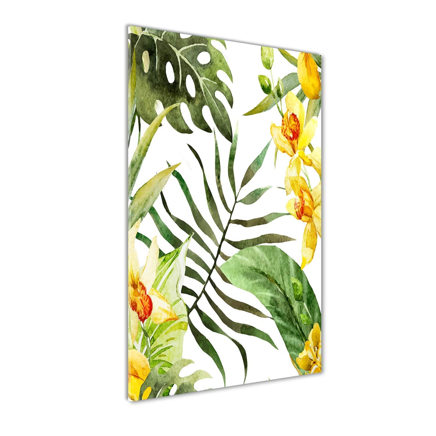 Impression sur Verre Acrylique 70x140 cm Tulup | Tableau Jaune Fleurs Tropicales pour Mur