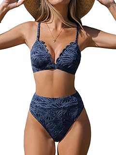 Bikini Set for Women Bathing Suit High Waisted Scalloped V Neck Two Pieces Swimsuit