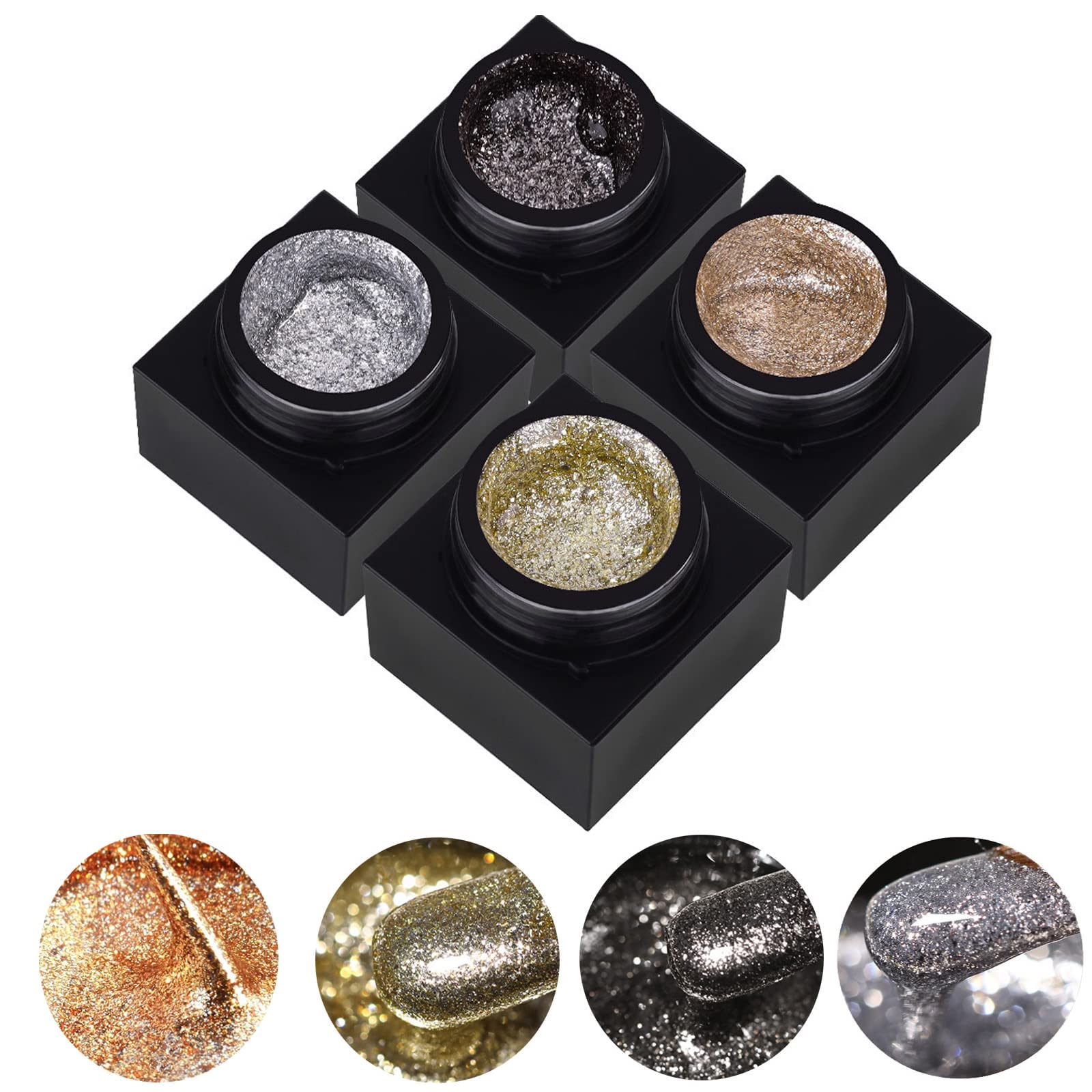 Silver Metal Glitter Gel Nail Polish 4 Colors Painted Metal Platinum Drawing Gel Polish Gold Silver Black Glitter