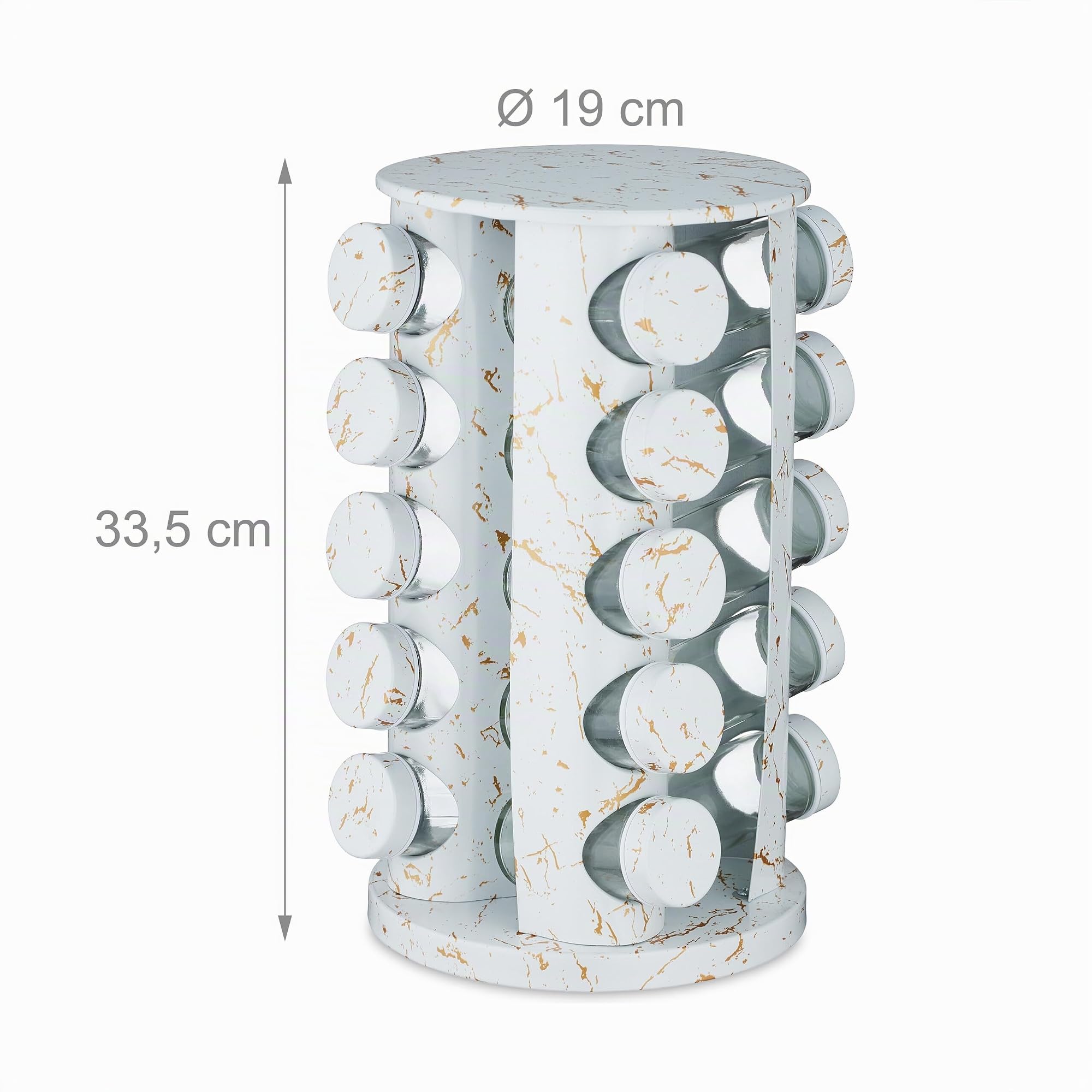 Relaxdays Tourniquet à épices, 20 Pots, chacun avec Embout tamiseur, Rotatif à 360°, Effet marbre, HD 33,5x19 cm, Blanc