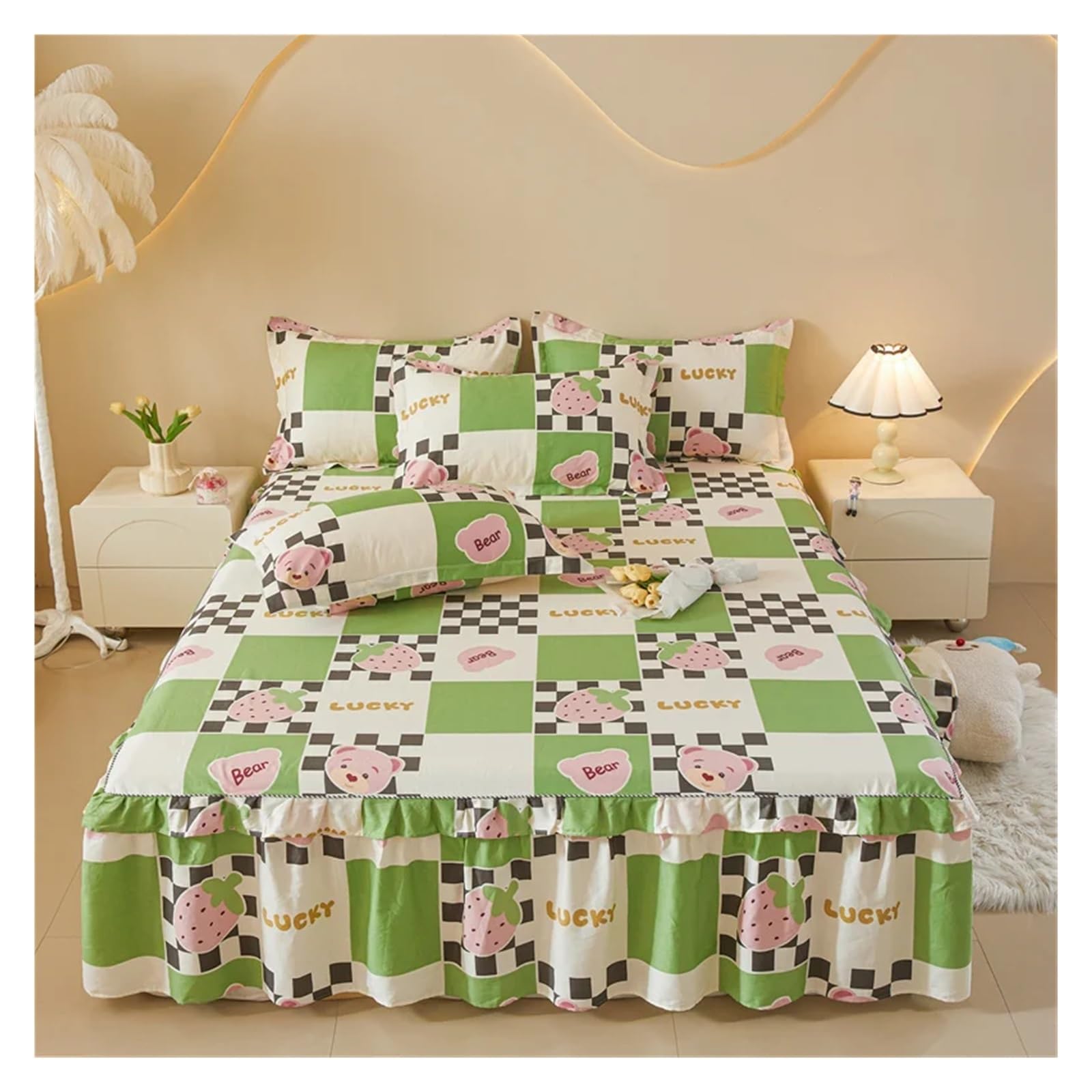 Cotton Bed Skirt Floral Style Bedspread Skin-friendly Bed Cover Mattress Protector No Pillowcase(Color-07,180x220cm 1pc)