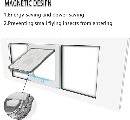 Miniatura 7 de Puerta de aluminio para mascotas para ventanas de ancho ajustable de 36.22 a 40.16 pulgadas, instalación de 10 minutos, diseño de succión magnética,
