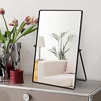 Numjeg Desktop Vanity Makeup Mirror - Black Stainless Steel 90° Adjustable Rotation Portable Tabletop 12x9 Inch Rectangle for Bedroom Bathroom