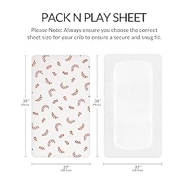 Pack and Play Sheets for Baby Boys and Girls 39x27x3, Neutral Muslin Cotton Pack N Play Mattresses Sheet with Boho Style, Soft and Breathable Comfort (Leaf)