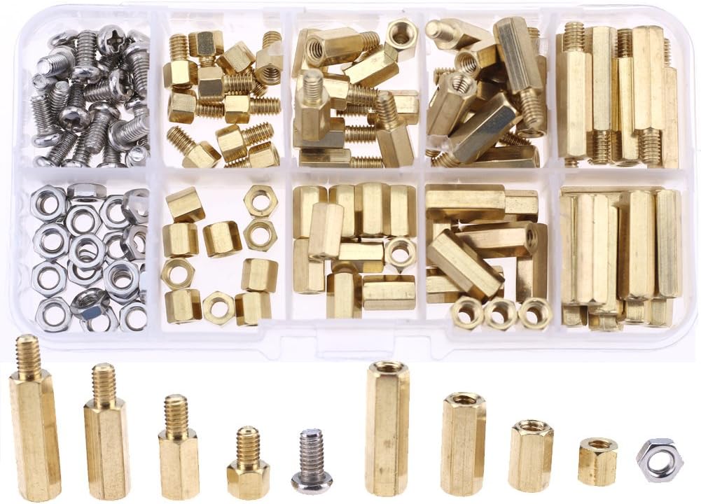 Hilitchi 120pcs M4 Male Female Brass Spacer Standoff Screw Nut Assortment Kit(Brass M4)