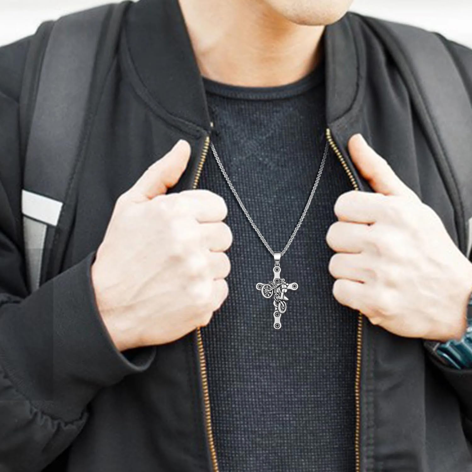 Dirt Bike collier moto 925 argent Sterling collier Motocross pendentif croix bijoux accessoires cadeaux matériel Christian pour hommes