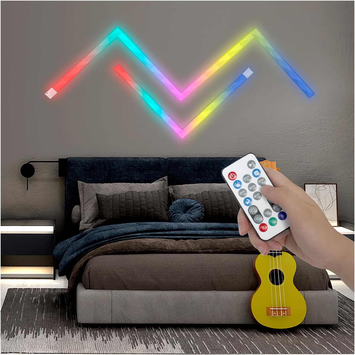 LED Wall Lights Intelligent Atmosphere Led Light Bar Light APP Control Diy Graffiti WiFi Infrared Control Music Pickup Light DIY Long Strip Spliceable RGB Slide Light Bar (6pcs-European plug)