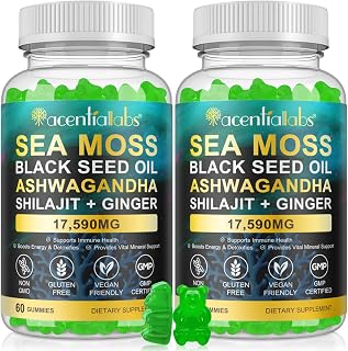 Sea Moss Gummies,with Elderberry Black Seed Oil,Ashwagandha&Ginger,Natural Irish Sea Moss for Immunity & Energy Supplement for Women,Men,Extra Strength,Great Tasting (2 Pack)
