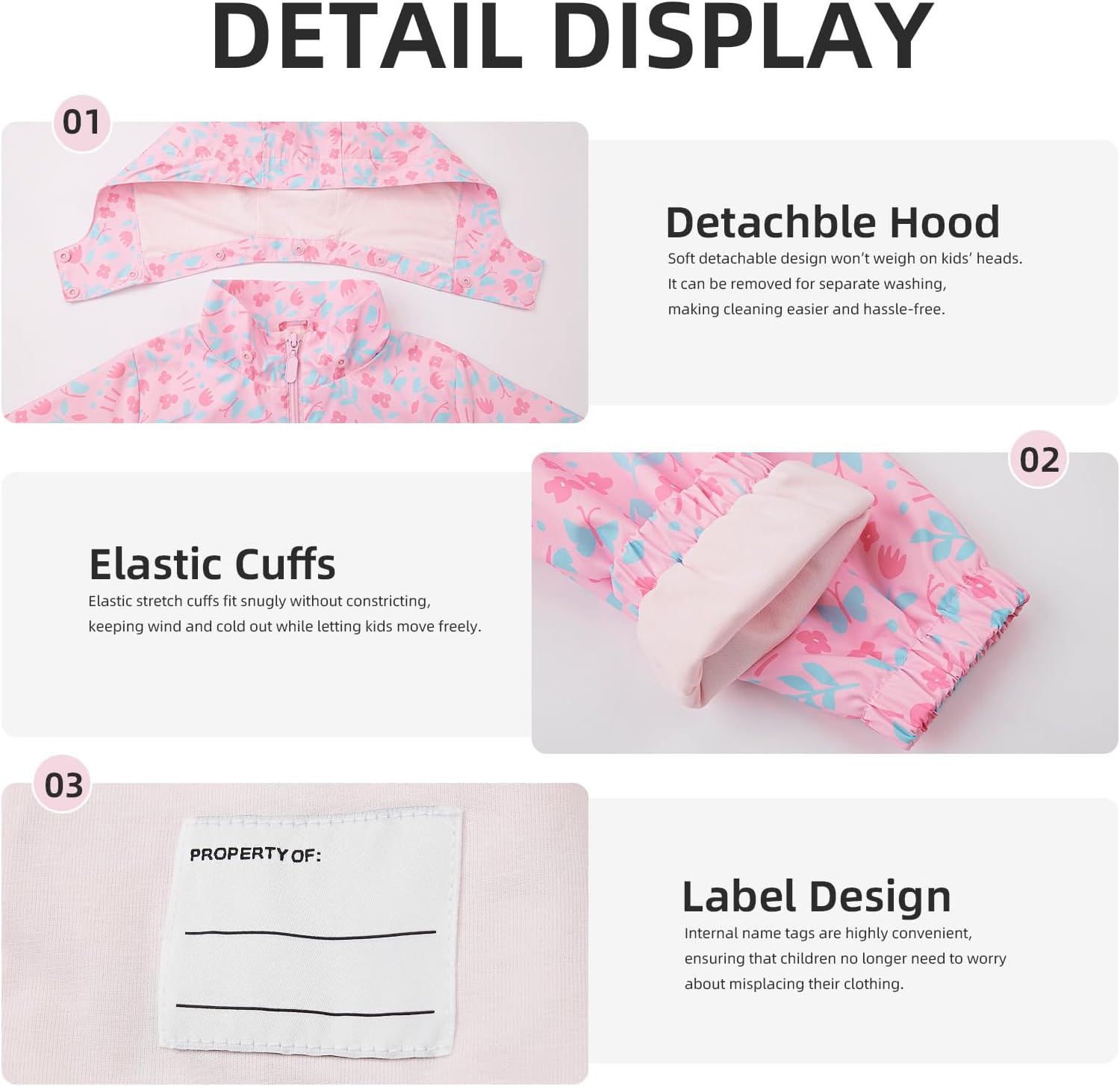 Boys Girls Waterproof Hooded Jackets Lightweight Soft Lining Kids Windbreaker Rain Coats - Image 5