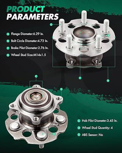 Miniatura 3 de SCITOO Conjunto de cubo de rodamiento de rueda trasera 512320 para Honda Odyssey 2005-2016 NO/ABS 5 lengüetas