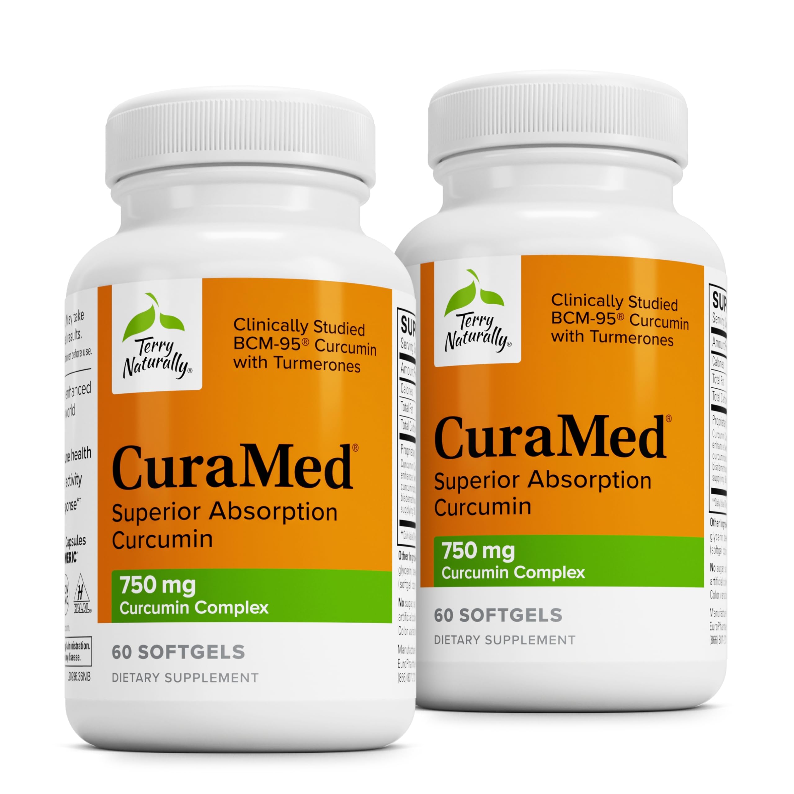 Terry Naturally CuraMed 750mg - Antioxidant Supplement for Brain & Heart Health - Supplement with High-Potency Curcumin Complex - Kidney, Liver & Immune Health Support - 60 Softgels (Pack of 2)
