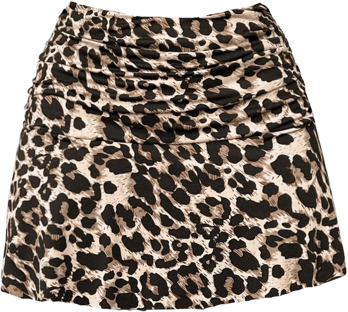 Milumia Girl's Cheetah Print Ruched Mini Skirts A Line Leopard Skirt Skorts