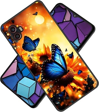 for Galaxy XCover6 Pro Case,Premium TPU Ultra Thin Flexible Shock Absorbent Silicone Rubber Protective Cover for Samsung Galaxy XCover6 Pro,Blue Butterflies Sunflowers