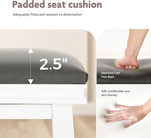 Miniatura 18 de ALPHA HOME Juego de 2 taburetes de bar, taburetes de cocina de madera maciza con cojín de piel sintética gris, taburetes de bar con base de madera