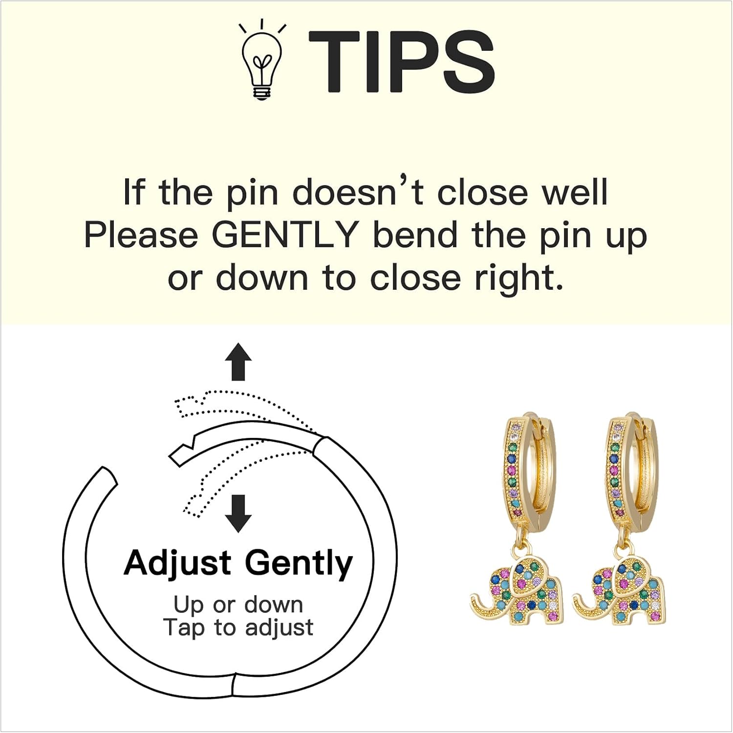 Hoop Earrings with Elephant Dangle Charms, Pave Multicolor Stone - Image 4