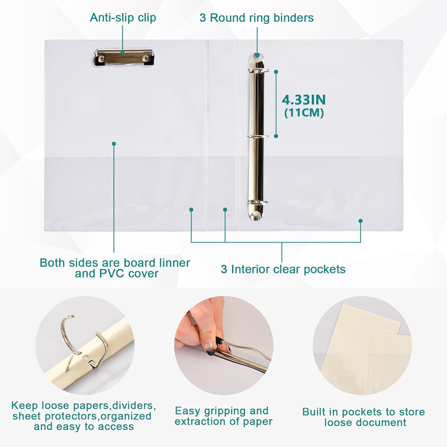 カスタム レッド ピンク 牡丹 ホワイト デイジー 3 リング 1.5インチ バインダー 200枚収納 ノートブックフォルダー プリ