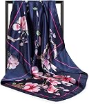 DRESHOW 35” Large Square Satin Head Scarf - 4Pcs Silk Accessories Classic Patterned Squares Beach Bandanas for Women